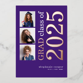 3 Foto Afstudeerder 2025 Paarse met Folie aankondi Uitnodiging
