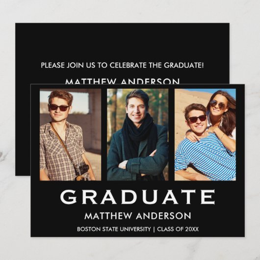 3 Foto Afstudeerfeest Moderne Uitnodiging (Voorkant / Achterkant)