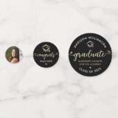 3 Foto Afstuderen Black Gold Modern Script Pet Confetti (Voorkanten)