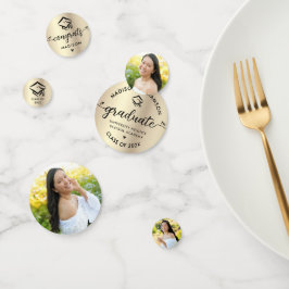 3 Foto Afstuderen Black Gold Modern Script Pet Confetti