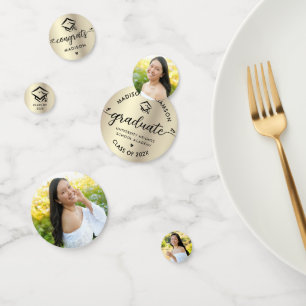 3 Foto Afstuderen Black Gold Modern Script Pet Confetti