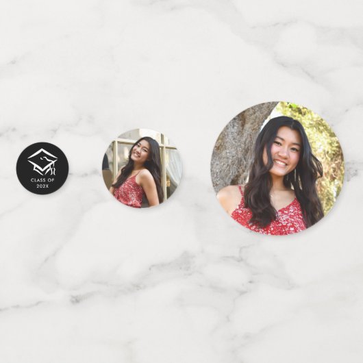 3 Foto Afstuderen Black Modern Script Hearts Pet Confetti (Achterkanten)