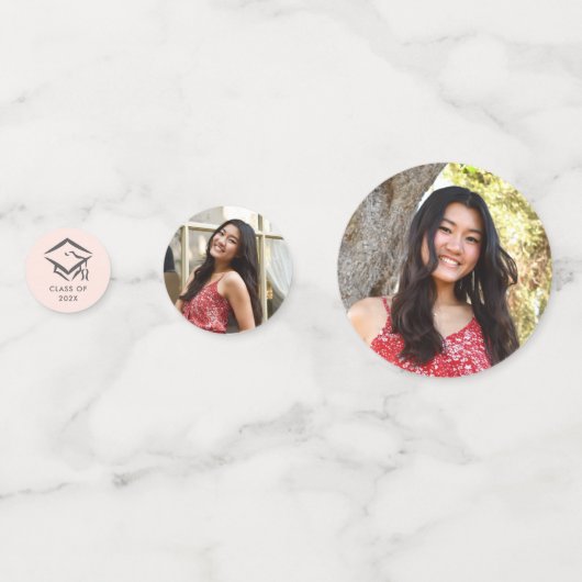 3 Foto Afstuderen Blush Pink Modern Script Pet Confetti (Achterkanten)