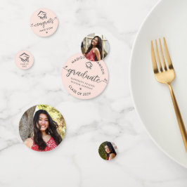 3 Foto Afstuderen Blush Pink Modern Script Pet Confetti