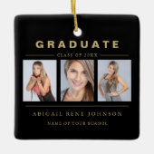 3 Foto Afstuderen Collage Afstuderen Black Gold Keramisch Ornament (Voorkant)