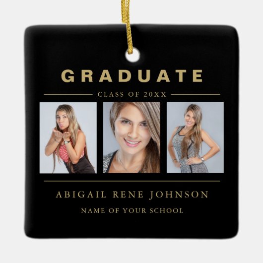 3 Foto Afstuderen Collage Afstuderen Black Gold Keramisch Ornament (Voorkant)