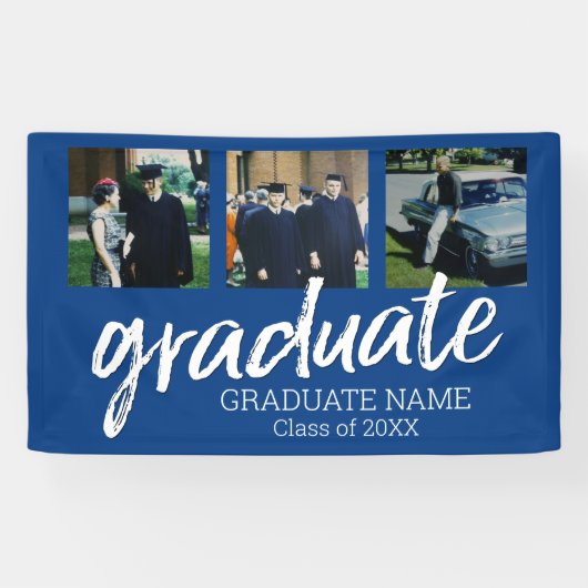 3 Foto Afstuderen - Modern Afstuderen Script Blue Spandoek (Horizontaal)