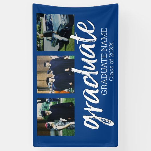 3 Foto Afstuderen - Modern Afstuderen Script Blue Spandoek (Verticaal)