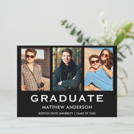 3 Foto Afstuderen Moderne Aankondiging Kaart (Staand voorkant)