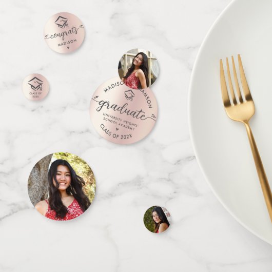 3 Foto Afstuderen Roos Gold Modern Script Pet Confetti (Groep)