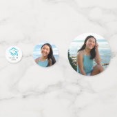 3 Foto Afstuderen Turquoise Blue Glitter Script Confetti (Achterkanten)