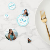 3 Foto Afstuderen Turquoise Blue Glitter Script Confetti (Groep)