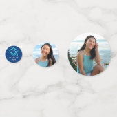 3 Foto Afstuderen Turquoise Glitter Script Navy Confetti (Achterkanten)