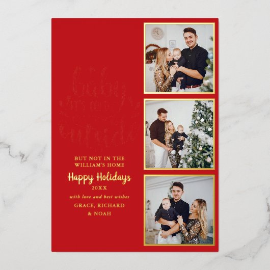 3 Foto Baby It's Cold Outside Kerst Goud Folie Feestdagenkaart (Voorkant)