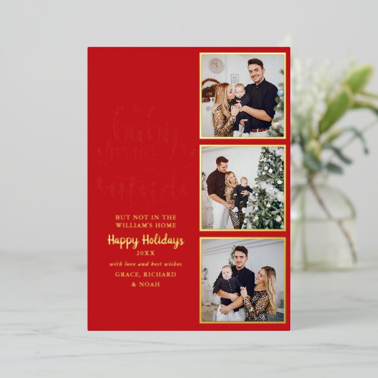 3 Foto Baby It's Cold Outside Kerst Goud Folie Feestdagenkaart (Staand Voorkant)
