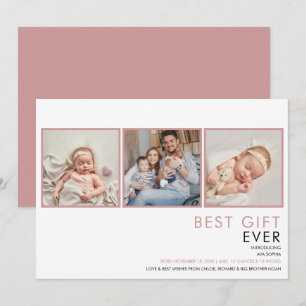 3 Foto Baby Meisje Stof Roze Roze Geboorte Aankondiging