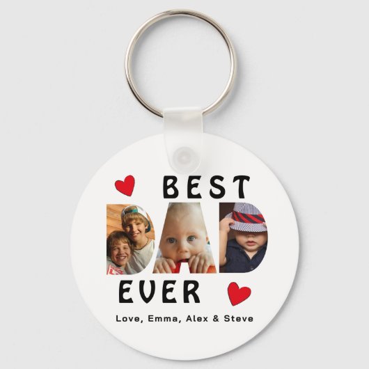 3 Foto Best Dad Ever Collage Persoonlijk Sleutelhanger (Voorkant)
