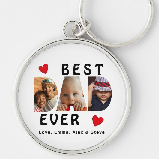 3 Foto Best Dad Ever Cute Collage Personated Sleutelhanger (Voorkant)