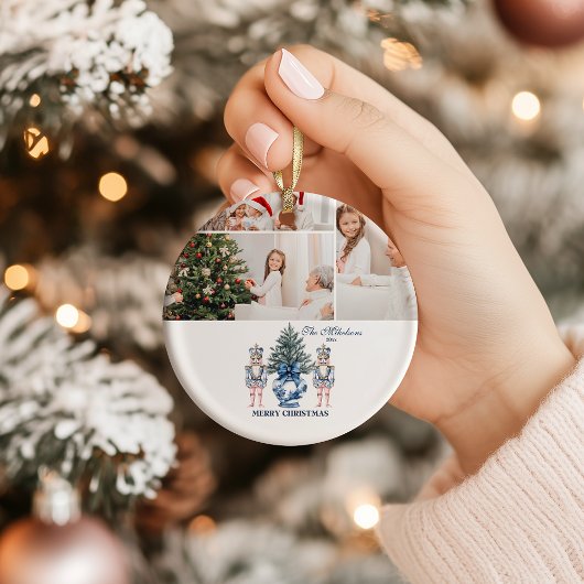 3 Foto Blauwe Chinoiserie Notenkraker Kerstmis Keramisch Ornament