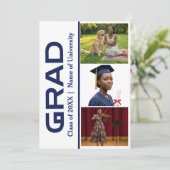 3 Foto Blauwe & Witte Uitnodiging voor Afstudeierf (Staand voorkant)