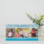 3 Foto Blue Snowflake Christmas Kaart (Staand voorkant)