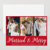 3 Foto bruiloft gehuwd en Merry Red Feestdagenkaart (Voorkant / Achterkant)