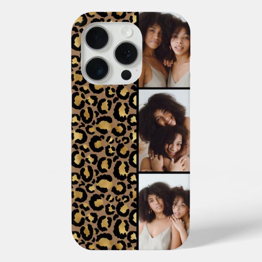 3 Foto Bruin En Goud Luipaardprint Case-Mate iPhone Case (Achterkant)