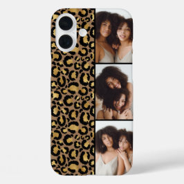 3 Foto Bruin En Goud Luipaardprint iPhone 16 Plus Hoesje