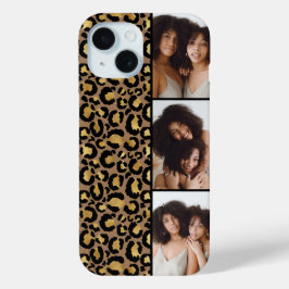 3 Foto Bruin En Goud Luipaardprint iPhone 15 Case