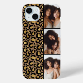 3 Foto Bruin En Gouden Luipaardprint iPhone 15 Mini Hoesje