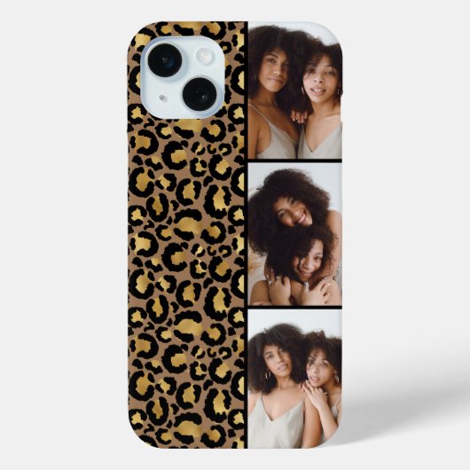 3 Foto Bruin En Gouden Luipaardprint Case-Mate iPhone Case (Achterkant)