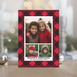 3 Foto Buffalo plaid rustiek rood zwart Instant Feestdagenkaart