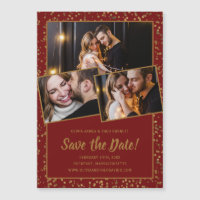 3 Foto Burgundy Red Gold Save the Date