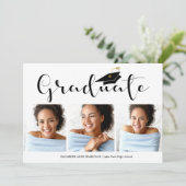 3 Foto Calligrafie Middelbare School Afstuderen Aankondiging (Staand voorkant)