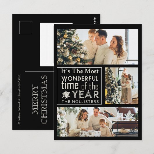 3 Foto Chalkboard Kalligrafie Vakantie Kerstmis Briefkaart (Voorkant / Achterkant)