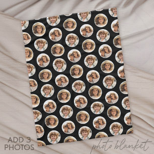 3 Foto Cirkel Rand Collage - Zwart Wit Fleece Deken