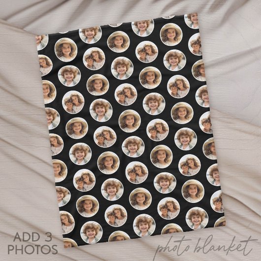 3 Foto Cirkel Rand Collage - Zwart Wit Fleece Deken