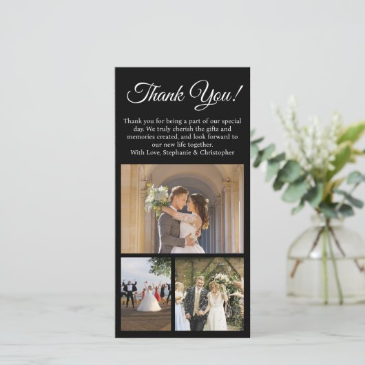 3-foto collage aangepaste dank u bruiloft foto feestdagenkaart (Staand voorkant)