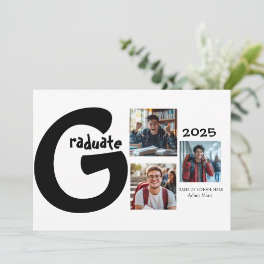 3 foto collage afstudeer aankondiging (Staand voorkant)