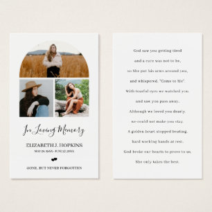 3 Foto Collage Arch Funeral Memorial Prayer Kaarte Visitekaartje