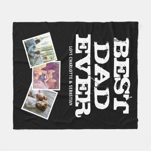 3 Foto Collage Beste vader ooit gepersonaliseerd Fleece Deken (Voorkant (Horizontaal))