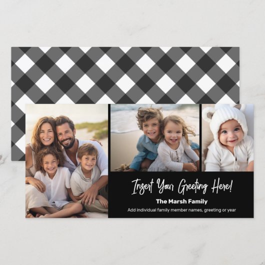 3 Foto collage - Black White Buffalo Pset Feestdagenkaart (Voorkant / Achterkant)