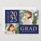 3 Foto Collage Blauw & Beige Afstudeerfeest Kaart (Voorkant)