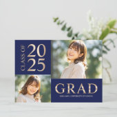 3 Foto Collage Blauw & Beige Afstudeerfeest Kaart (Staand voorkant)