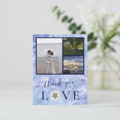 3 Foto Collage Blue Water Sand dollar Weddenschap Bedankkaart (Staand voorkant)