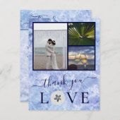 3 Foto Collage Blue Water Sand dollar Weddenschap Bedankkaart (Voorkant / Achterkant)