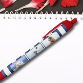 3 Foto Collage Blue White Coastal Stripe Hearts Zwarte Inkt Pen