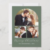 3-Foto Collage Boog Groen Vrolijk Kerstfeest Save The Date (Voorkant)
