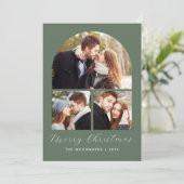 3-Foto Collage Boog Groen Vrolijk Kerstfeest Save The Date (Staand voorkant)