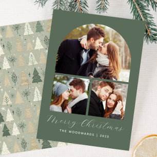 3-Foto Collage Boog Groen Vrolijk Kerstfeest Save The Date
